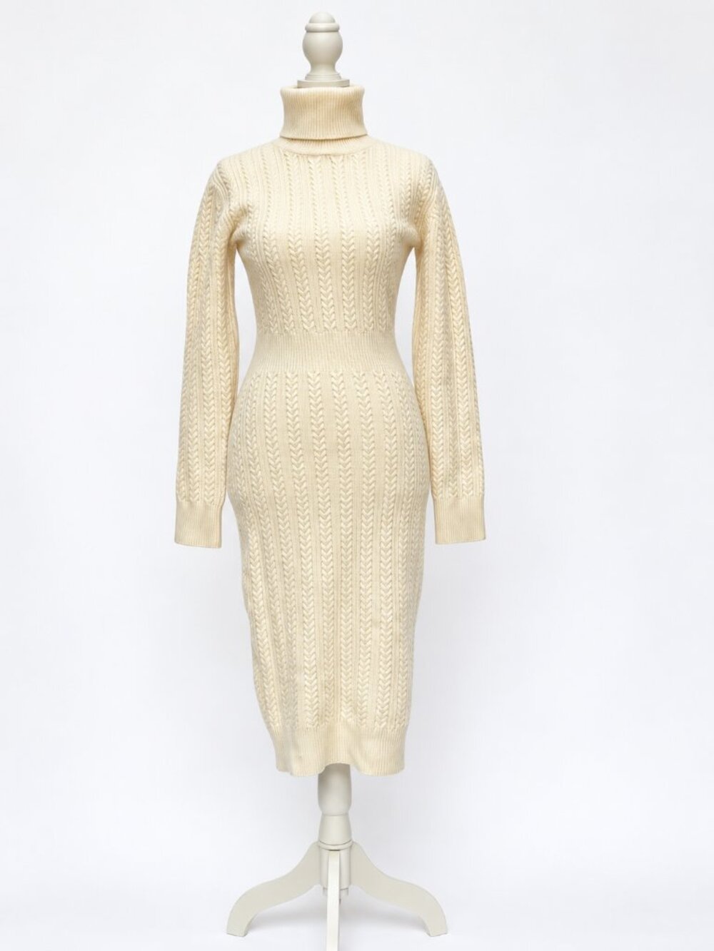 MARCIANO BY GUESS Cream Cable Knit Turtleneck Sweater Dress – Small